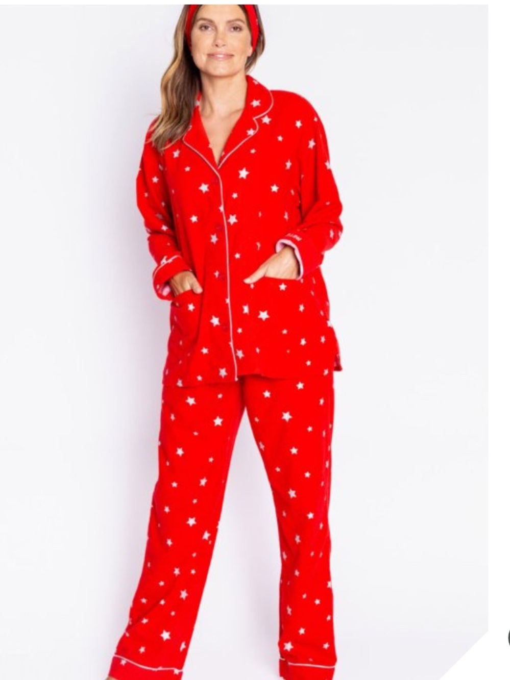 P.J.SALVAGE Wish Upon A Star 3 piece pajama set button up shirt red silver small